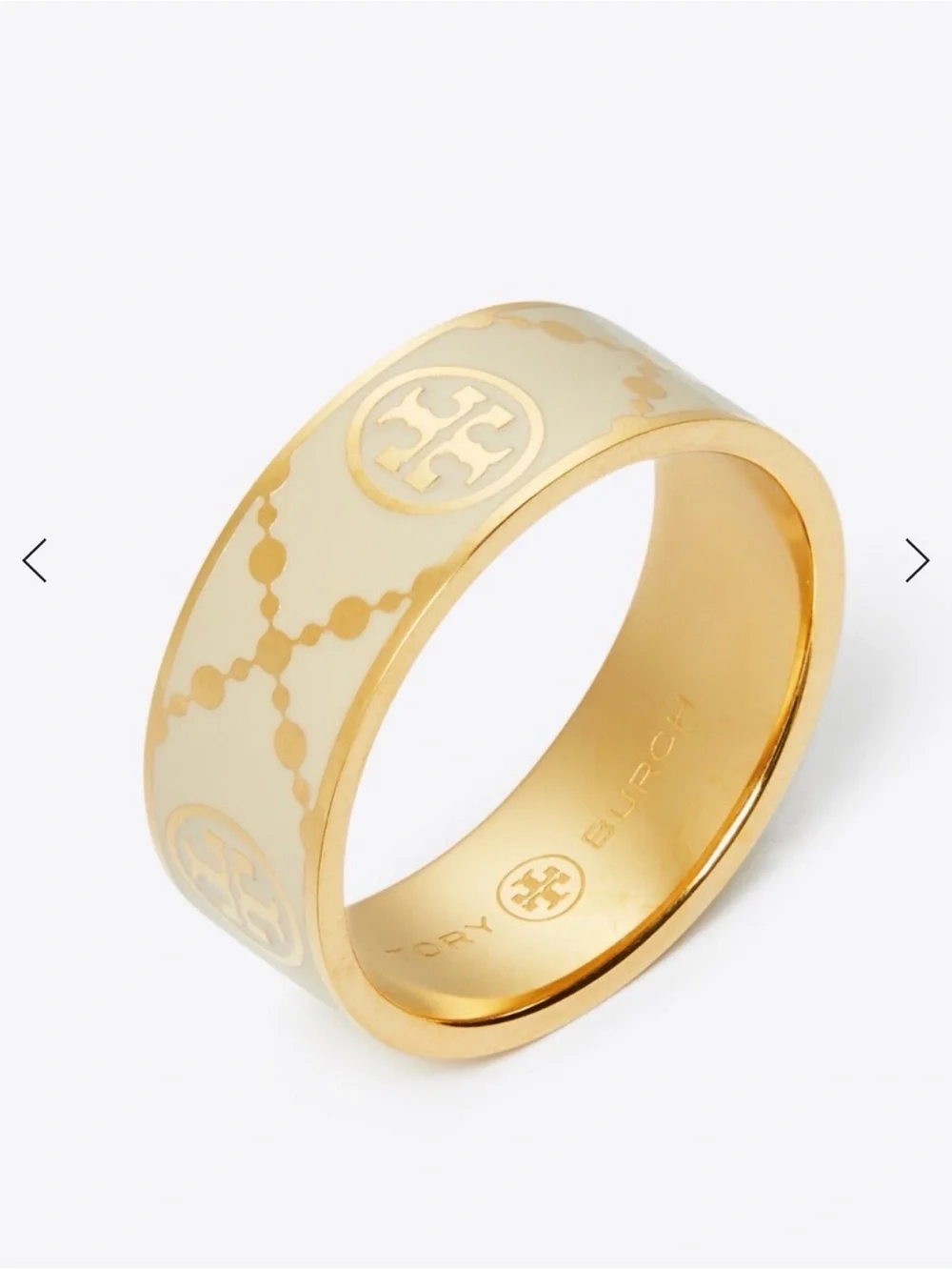 Tory Burch White Logo Enamel Ring size 8